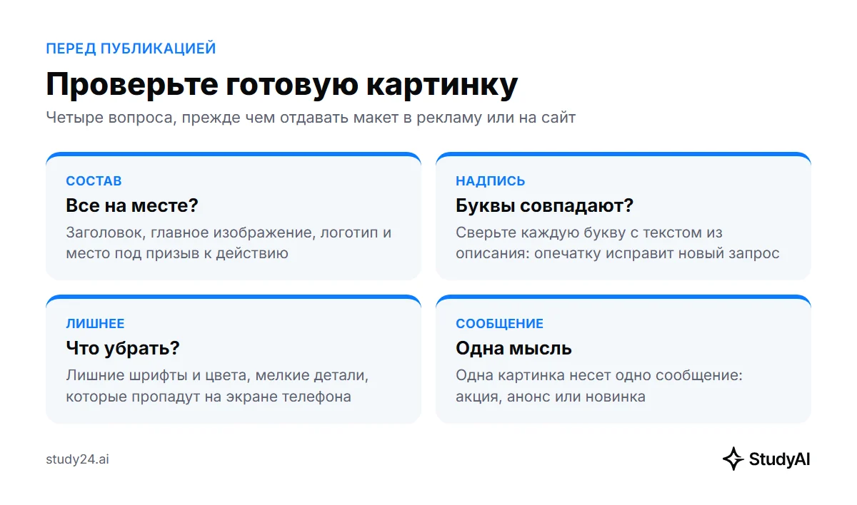 Проверка готовой картинки: состав, надпись, лишнее и одно сообщение