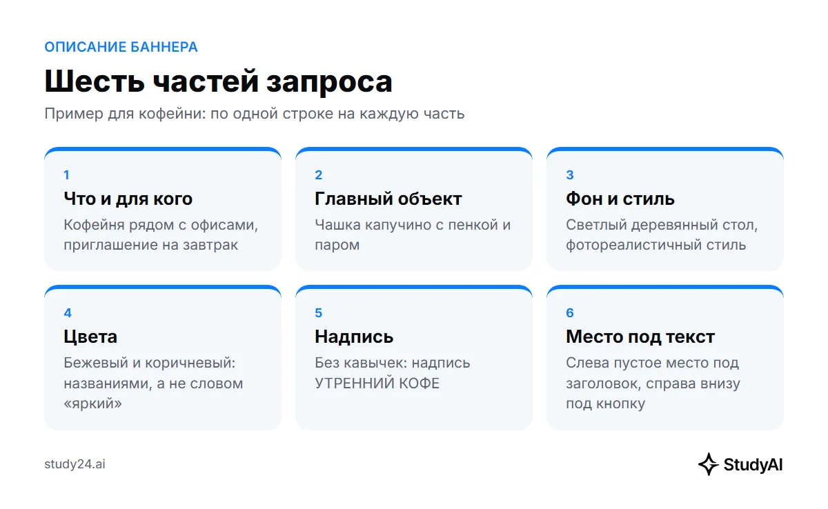 Шесть частей описания баннера с примером для кофейни