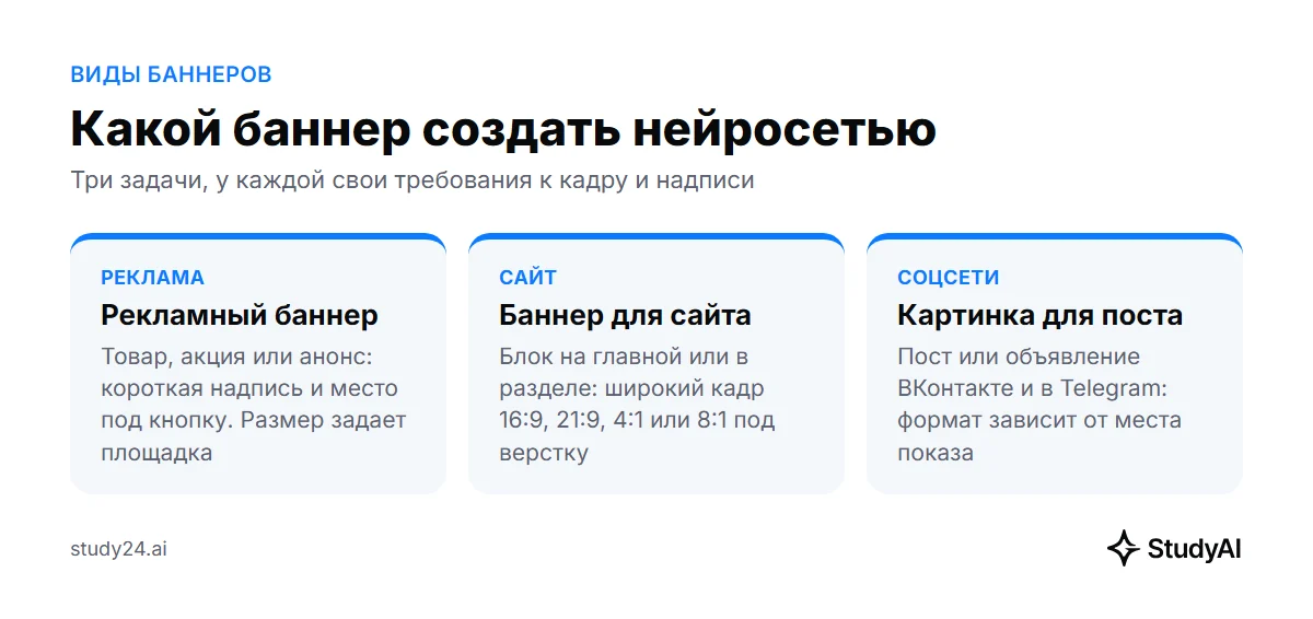Три вида баннеров: рекламный, для сайта и для соцсетей