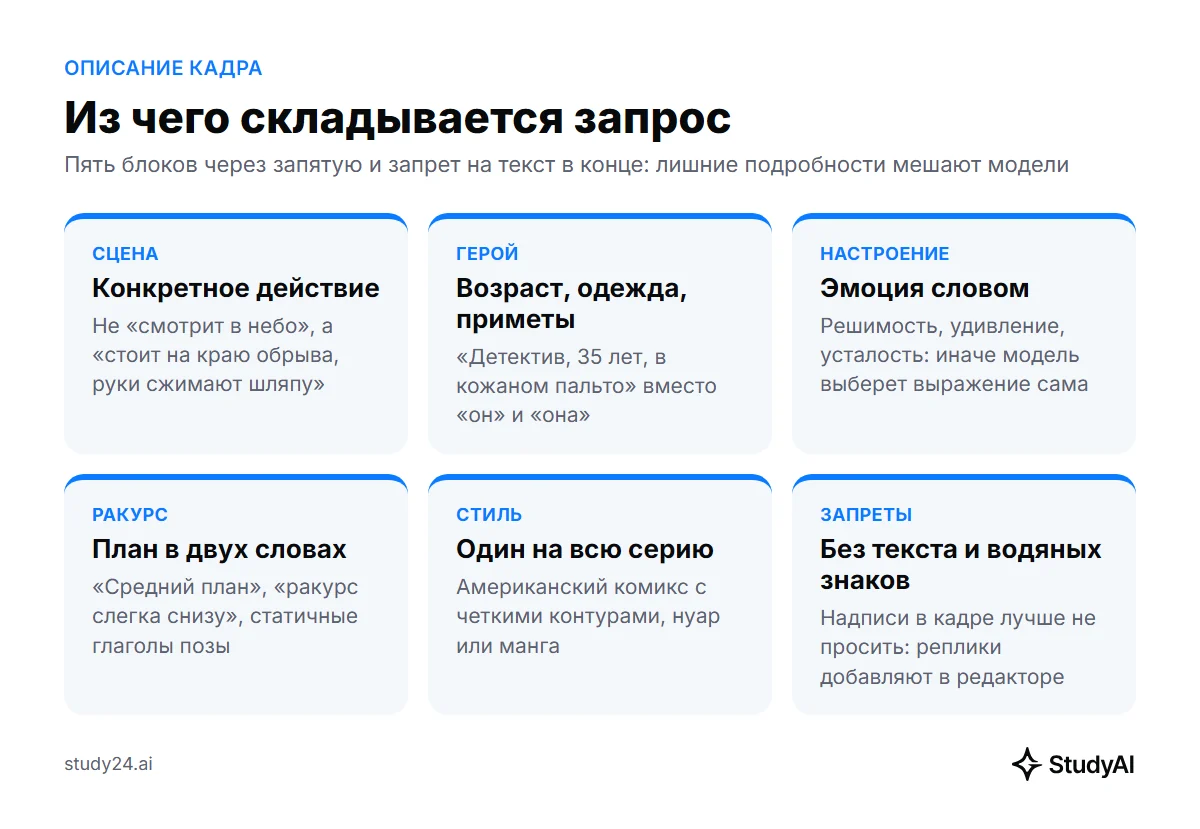 Пять элементов описания кадра: сцена, герой, настроение, ракурс и стиль