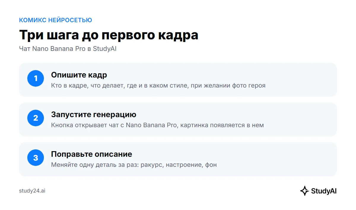Три шага до первого кадра комикса: описание, генерация, правка