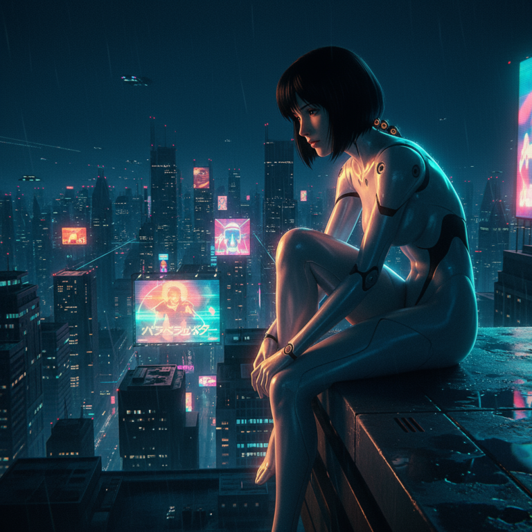 Сгенерировать фото или селфи в стиле фильма "Призрак в доспехах"