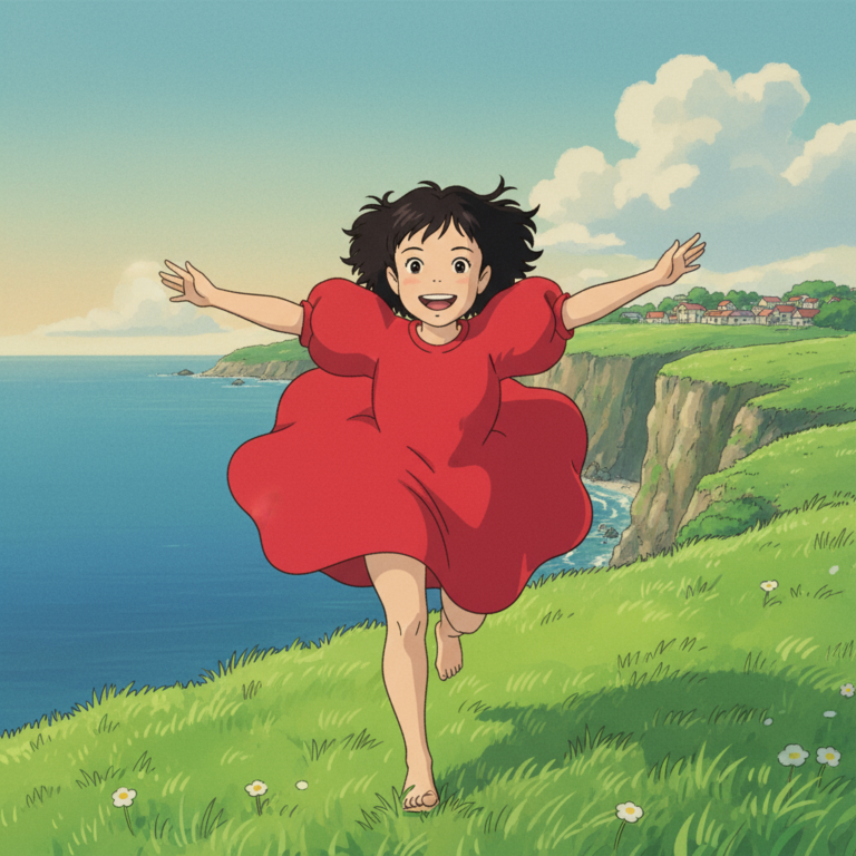 Сгенерировать фото или селфи в стиле фильма "Рыбка Поньо на утёсе"