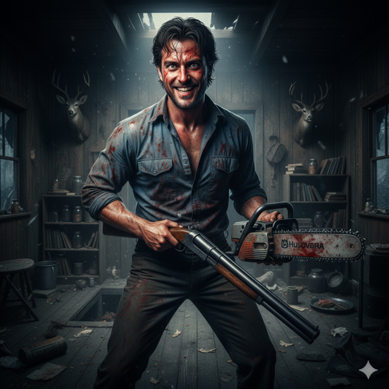 Сгенерировать фото или селфи в стиле фильма "Зловещие мертвецы 2"