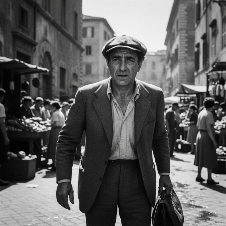 Сгенерировать фото или селфи в стиле фильма "Похитители велосипедов"