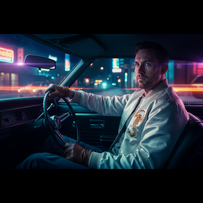 Сгенерировать фото или селфи в стиле фильма "Драйв"