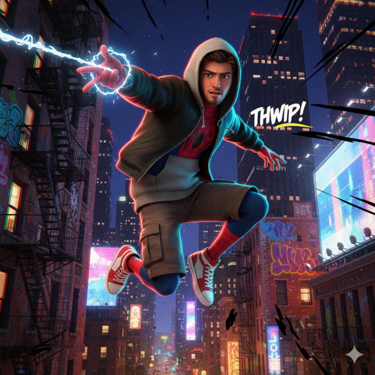 Сгенерировать фото или селфи в стиле фильма "Человек-паук: Через вселенные"