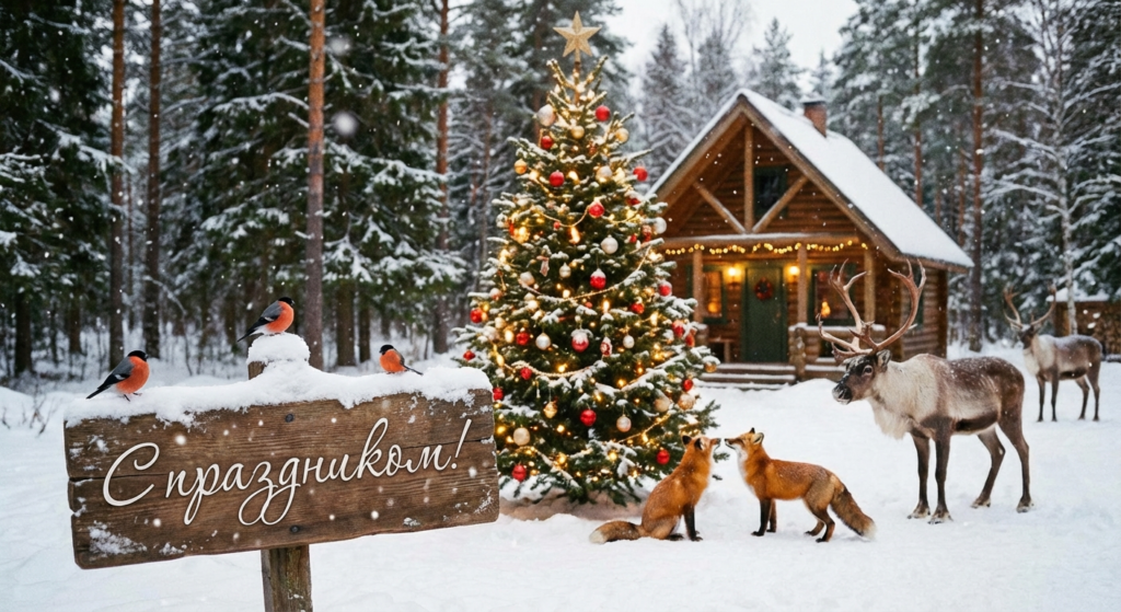 Создать открытку-картинку с поздравлением на Новый год с помощью нейросети