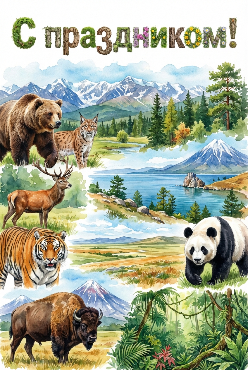 Создать открытку-картинку с поздравлением на День заповедников и национальных парков с помощью нейросети