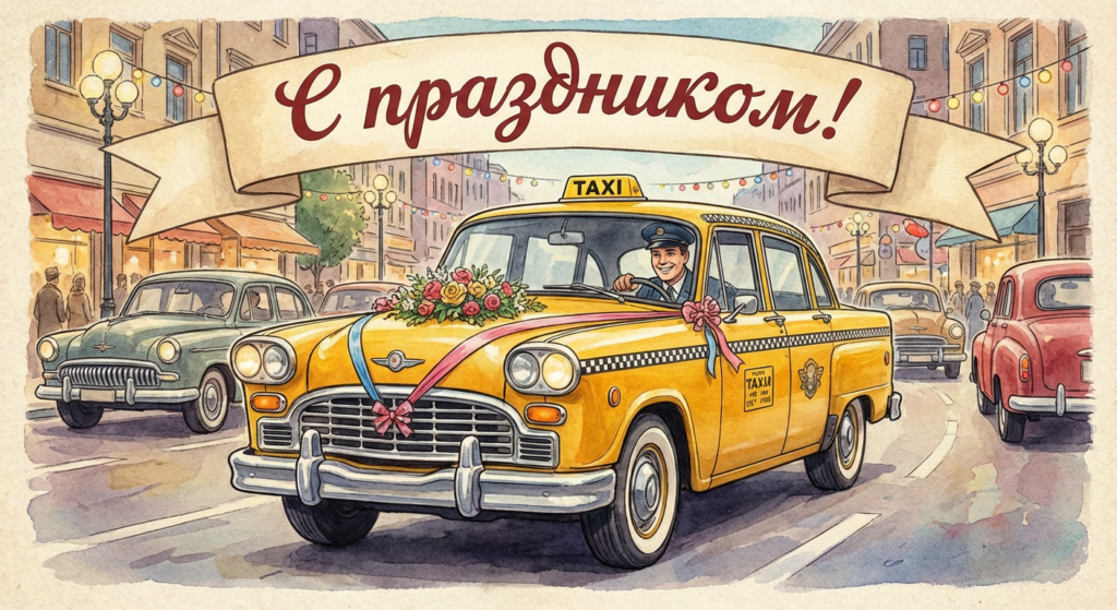 Создать открытку-картинку с поздравлением на День таксиста с помощью нейросети
