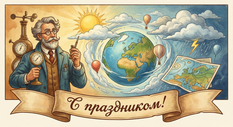 Создать открытку-картинку с поздравлением на Всемирный день метеорологии с помощью нейросети