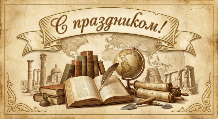 Создать открытку-картинку с поздравлением на Всемирный день историка с помощью нейросети