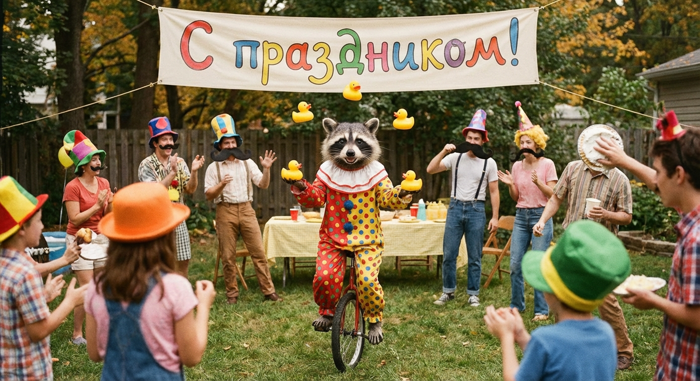 Создать открытку-картинку с поздравлением на День смеха с помощью нейросети