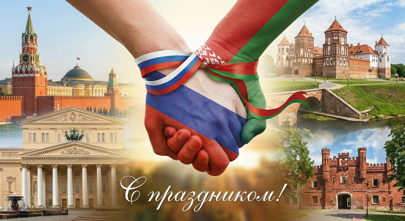 Создать открытку-картинку с поздравлением на День единения народов России и Беларуси с помощью нейросети