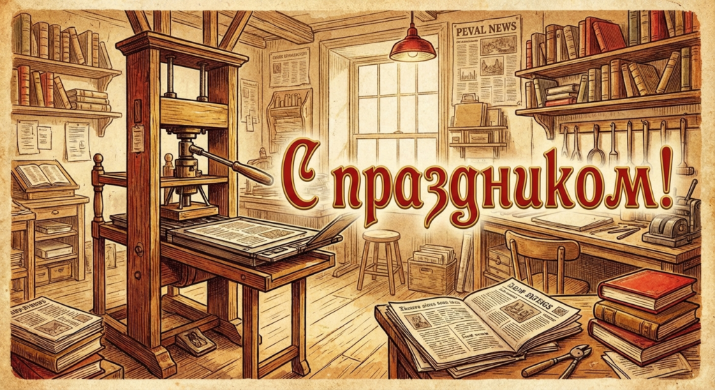 Создать открытку-картинку с поздравлением на День печати с помощью нейросети