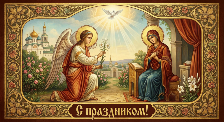 Создать открытку-картинку с поздравлением на Благовещение Пресвятой Богородицы с помощью нейросети