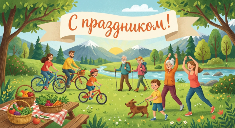 Создать открытку-картинку с поздравлением на День здоровья с помощью нейросети