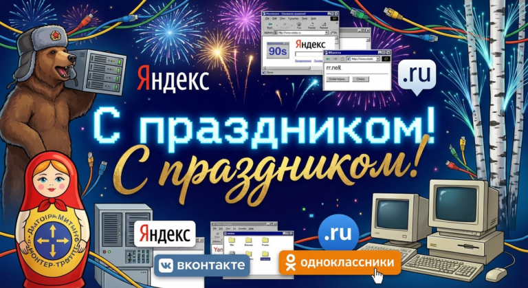 Создать открытку-картинку с поздравлением на День рождения Рунета с помощью нейросети