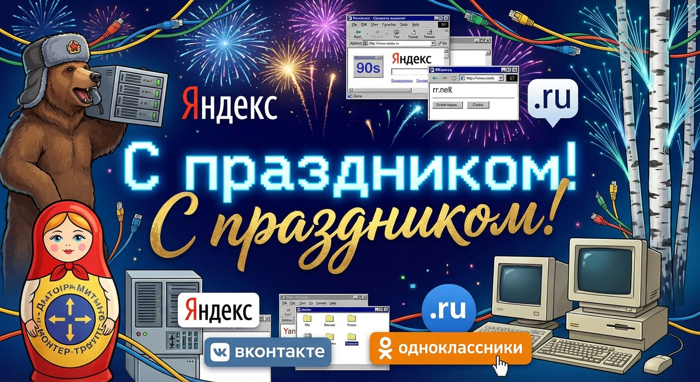 Создать открытку-картинку с поздравлением на День рождения Рунета с помощью нейросети