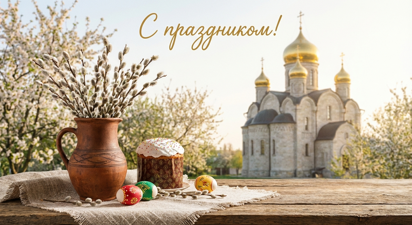 Создать открытку-картинку с поздравлением на Вербное воскресенье с помощью нейросети