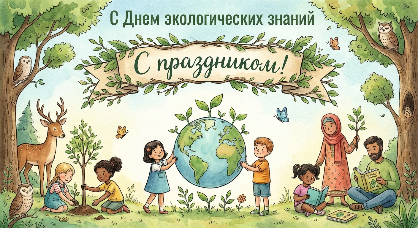 Создать открытку-картинку с поздравлением на День экологических знаний с помощью нейросети