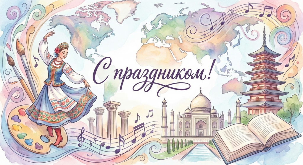 Создать открытку-картинку с поздравлением на Международный день культуры с помощью нейросети