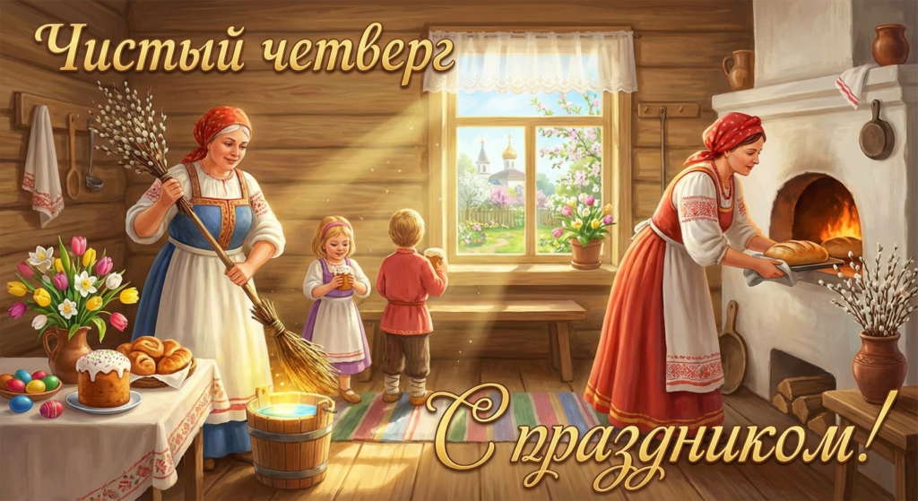 Создать открытку-картинку с поздравлением на Чистый четверг с помощью нейросети
