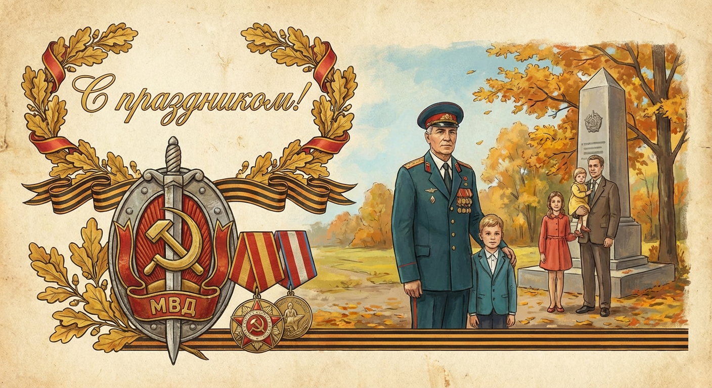 Создать открытку-картинку с поздравлением на День ветеранов МВД с помощью нейросети