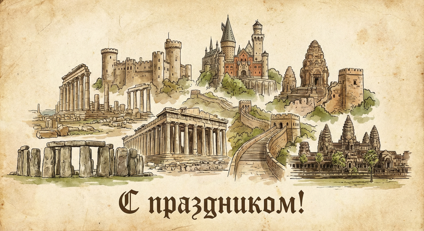 Создать открытку-картинку с поздравлением на Международный день памятников и исторических мест с помощью нейросети