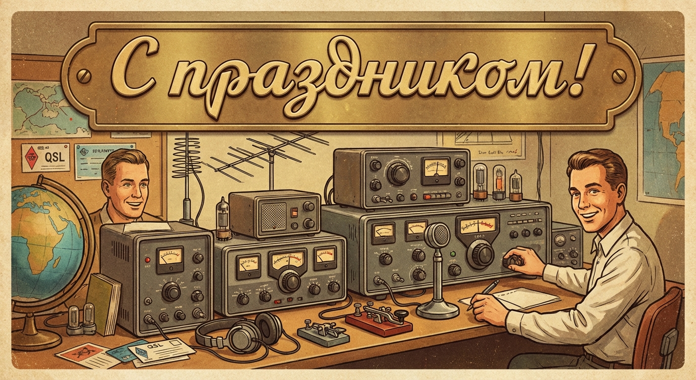 Создать открытку-картинку с поздравлением на Всемирный день радиолюбителя с помощью нейросети