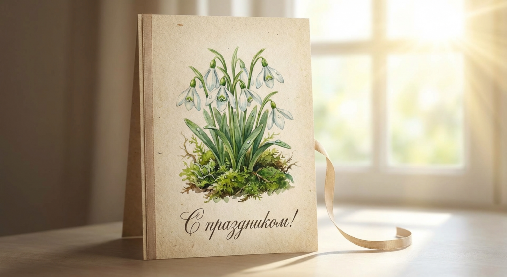 Создать открытку-картинку с поздравлением на День подснежника с помощью нейросети