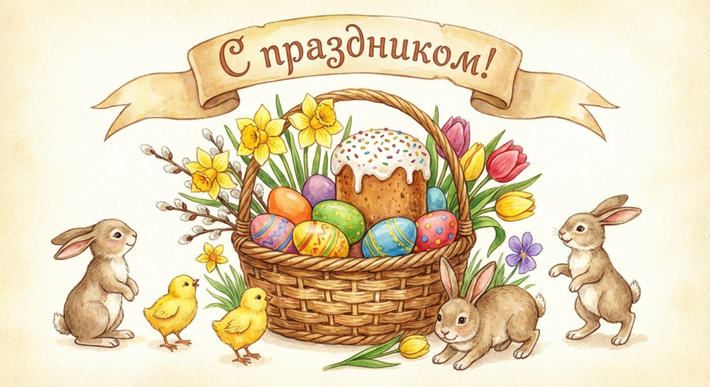 Создать открытку-картинку с поздравлением на Пасха с помощью нейросети