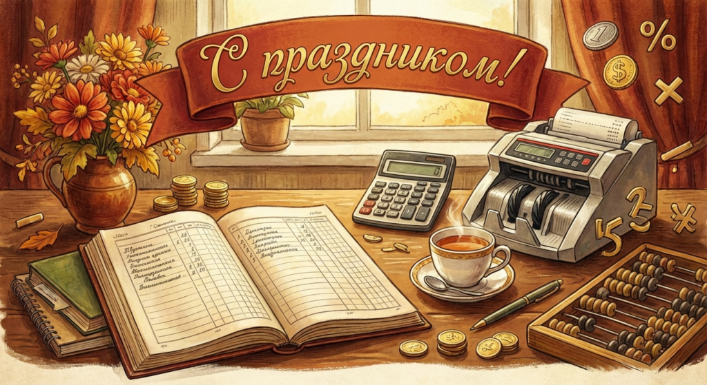 Создать открытку-картинку с поздравлением на День главного бухгалтера с помощью нейросети