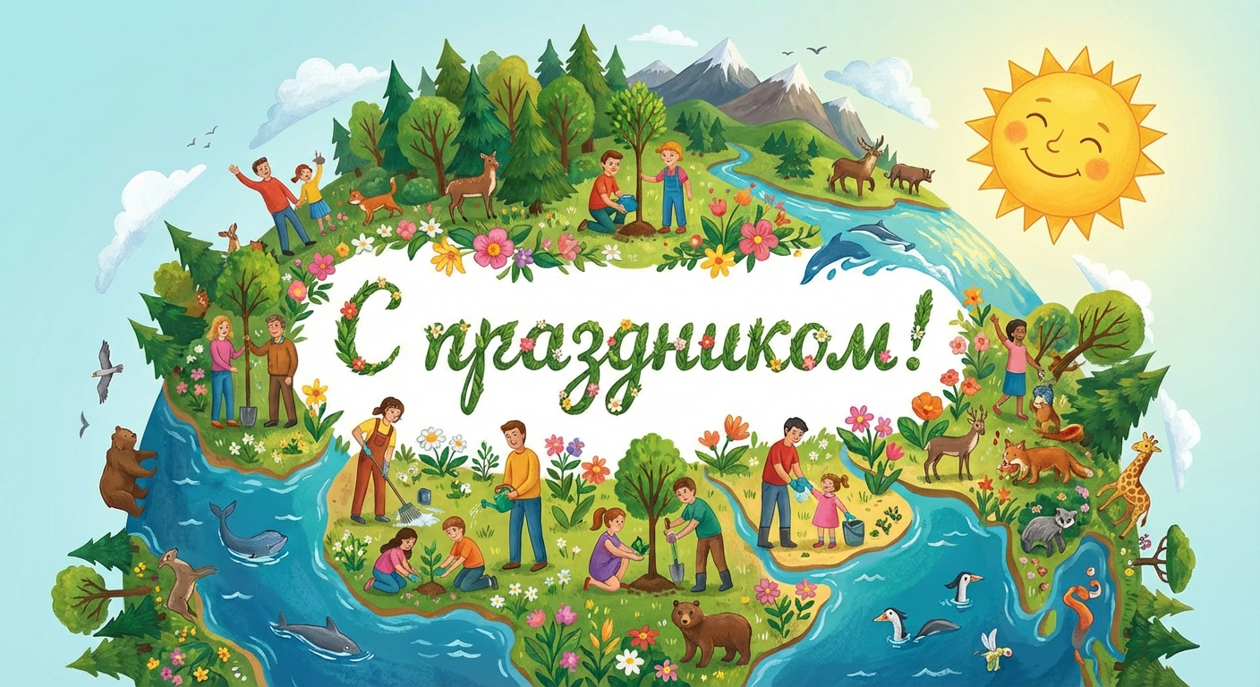 Создать открытку-картинку с поздравлением на День Земли с помощью нейросети