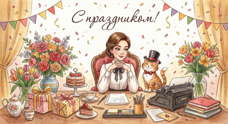 Создать открытку-картинку с поздравлением на Международный день секретаря с помощью нейросети