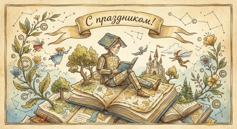 Создать открытку-картинку с поздравлением на Всемирный день книг и авторского права с помощью нейросети