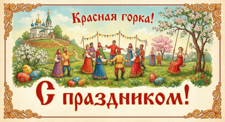 Создать открытку-картинку с поздравлением на Красная горка (Антипасха) с помощью нейросети