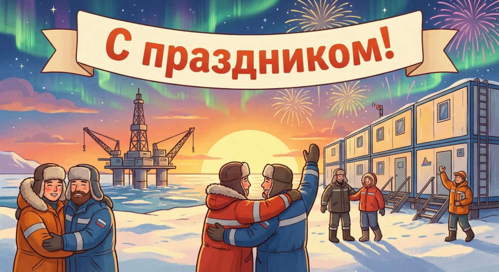 Создать открытку-картинку с поздравлением на День вахтовика с помощью нейросети