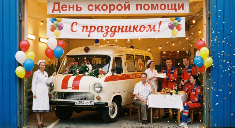 Создать открытку-картинку с поздравлением на День скорой помощи с помощью нейросети