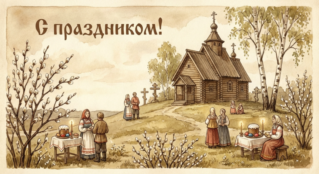 Создать открытку-картинку с поздравлением на Радоница — родительский, поминальный день с помощью нейросети