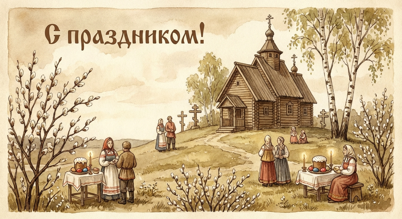 Создать открытку-картинку с поздравлением на Радоница — родительский, поминальный день с помощью нейросети