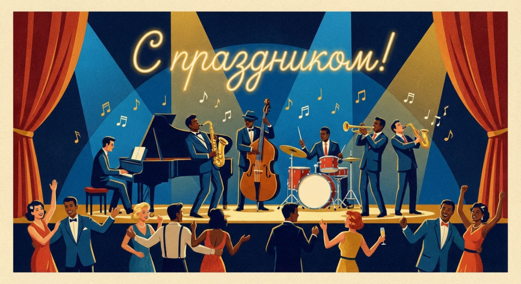 Создать открытку-картинку с поздравлением на Международный день джаза с помощью нейросети