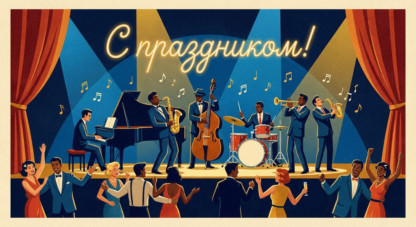 Создать открытку-картинку с поздравлением на Международный день джаза с помощью нейросети