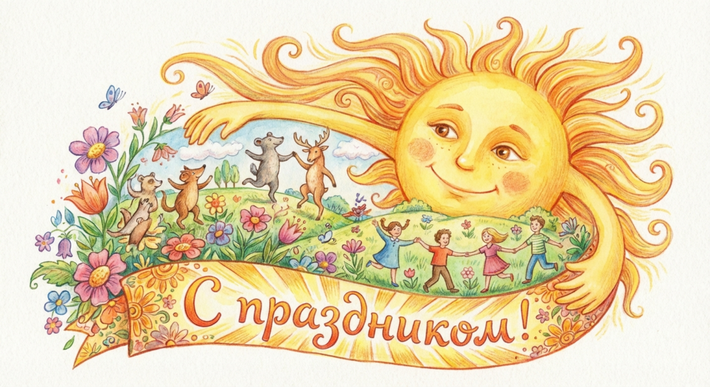 Создать открытку-картинку с поздравлением на День Солнца с помощью нейросети