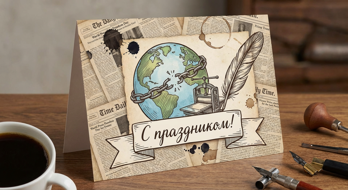 Создать открытку-картинку с поздравлением на Всемирный день свободы печати с помощью нейросети