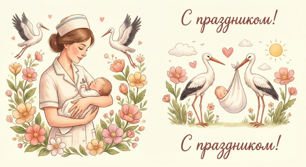 Создать открытку-картинку с поздравлением на Международный день акушерки с помощью нейросети