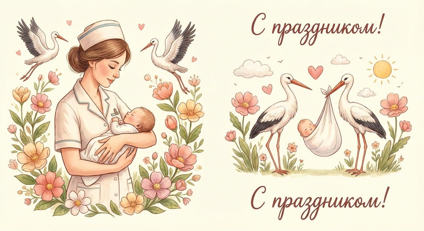 Создать открытку-картинку с поздравлением на Международный день акушерки с помощью нейросети
