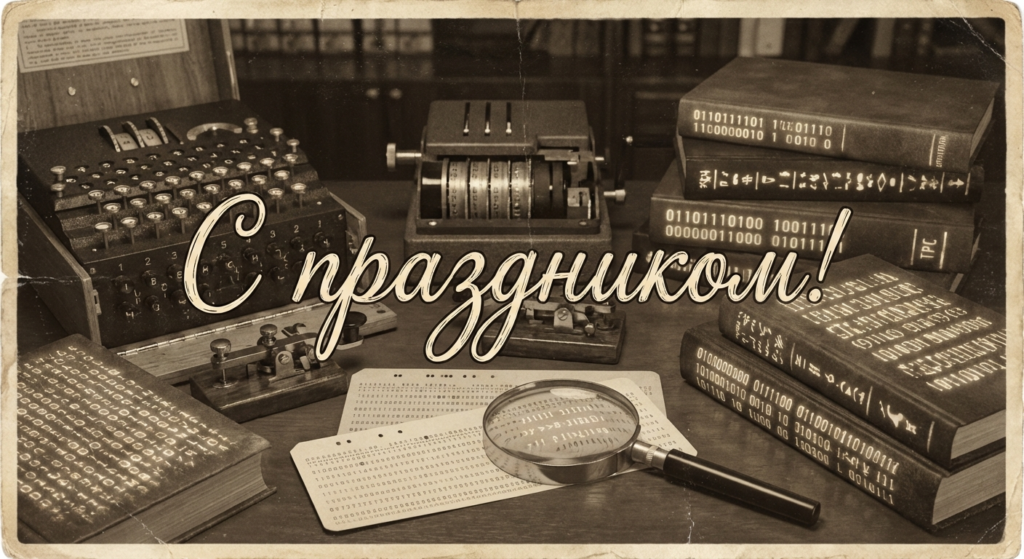 Создать открытку-картинку с поздравлением на День шифровальщика с помощью нейросети