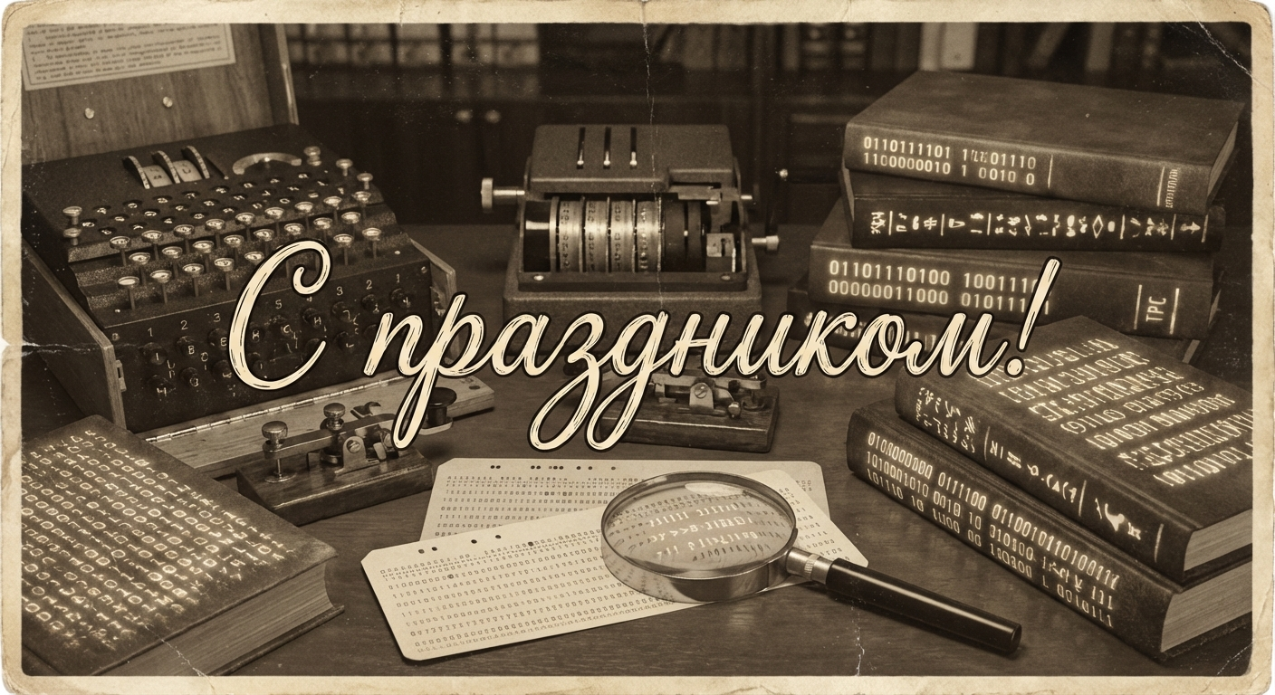 Создать открытку-картинку с поздравлением на День шифровальщика с помощью нейросети