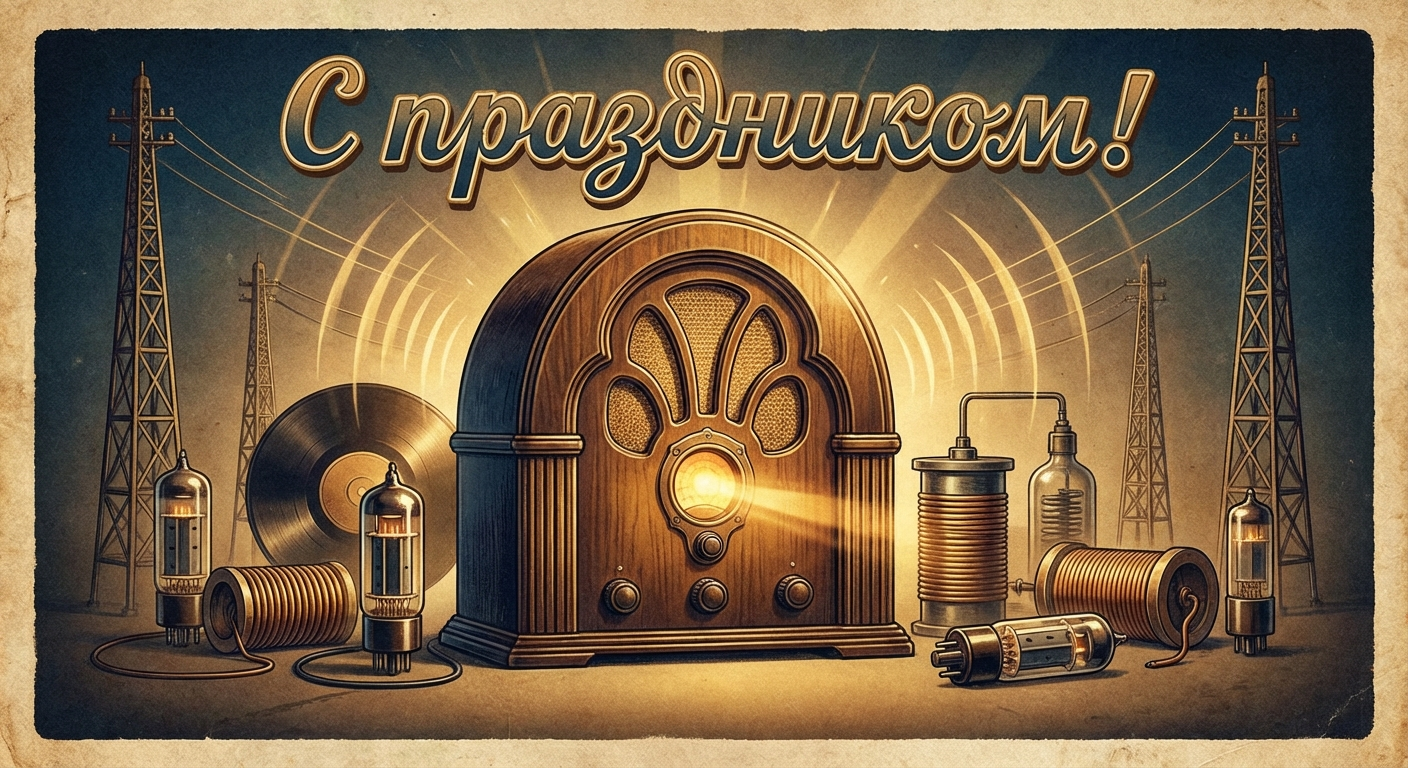 Создать открытку-картинку с поздравлением на День Радио с помощью нейросети